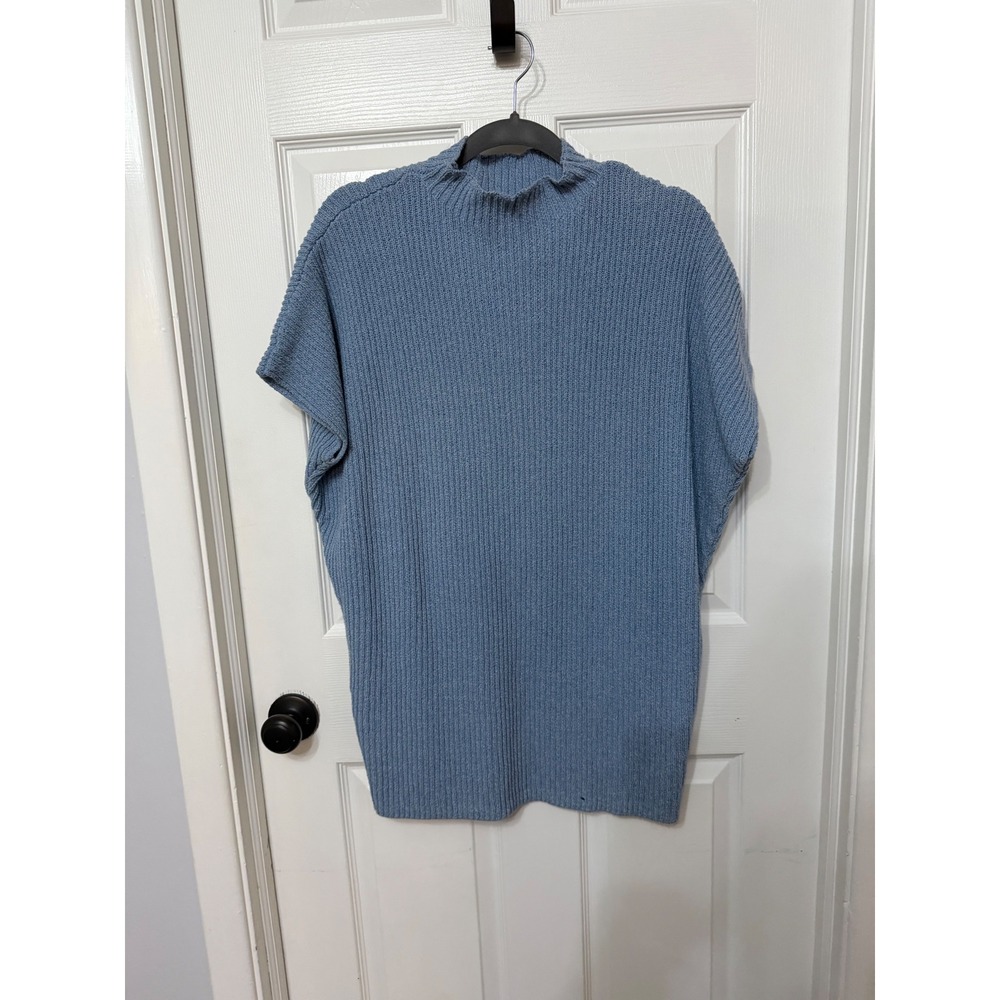 Free People Beach Blue Ribbed Knit Mock Neck Sweater Vest Sleeveless Top S/P